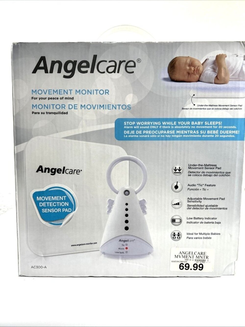Angelcare AC300-A Movement Detection Sensor Pad Movement Baby Monitor White